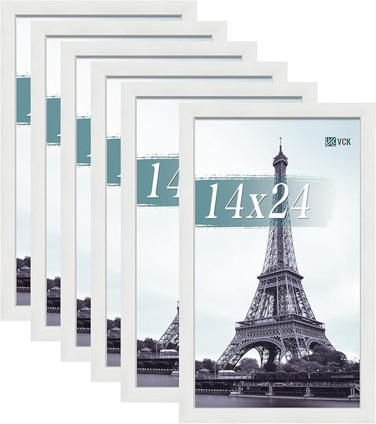 VCK 14x24 Picture Frames white Set of 6, Wide Border Wood Poster Frame, Multi-Directional Display Family Photos, Office Prints, Studio/Gallery Artwork, Woodgrain Series, Wall Hanging