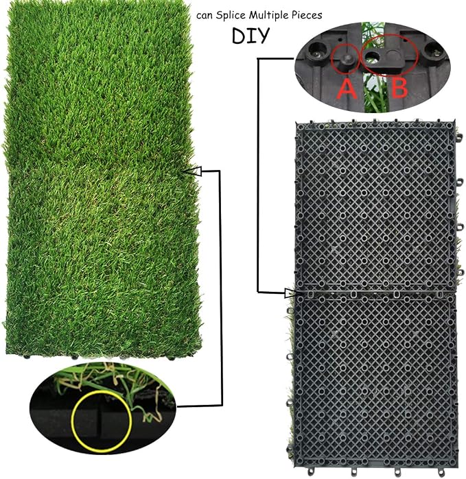 Hamiledyi 2 Pcs Artificial Rabbit Grass Mat 11.8" x 11.8" Reusable Guinea Pig Pee Pads Dog Grass Pee Pads for Puppy Bunny Chinchilla TrainerFloor Plastic Mats Feet Pads Indoor Outdoor