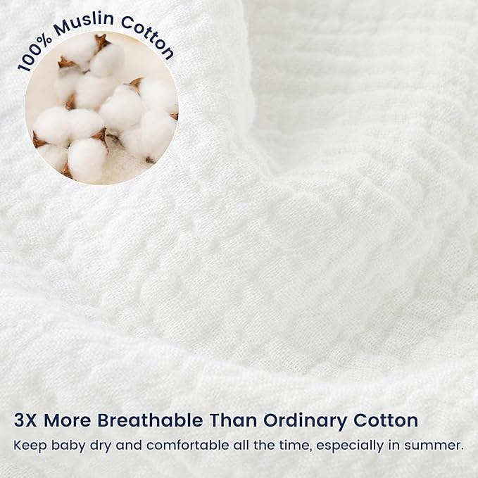 PHF 100% Muslin Cotton Baby Sleep Sacks, 6-12 Months Sleep Sack with 2-Way Zipper, 2 Pack Unisex 0.5 TOG Breathable Medium Size Sleeveless Baby Wearable Blanket, White & Grey