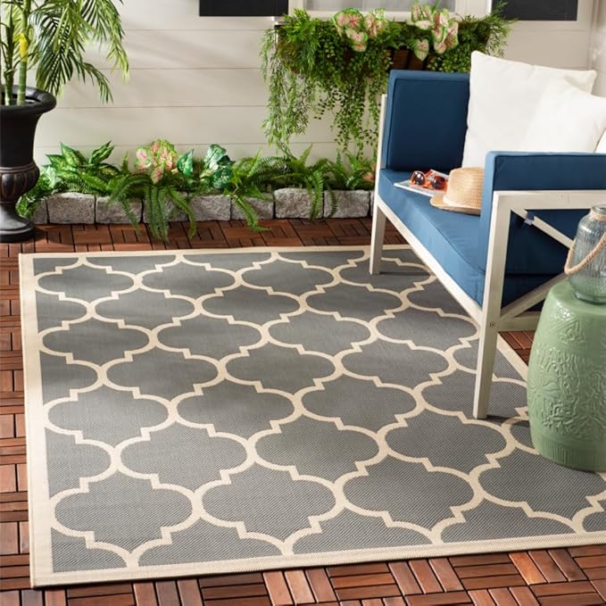 SAFAVIEH Washable Rug Outdoor Courtyard Collection - 2'3" x 6'7" Runner, Anthracite & Beige, Non-Shedding & Easy Cleaning, Ideal for Patio, Entryway, Mudroom, Hallway, Kitchen (CY6914-246)