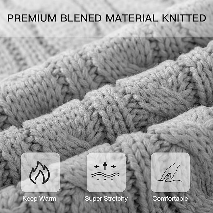 Tavaleu Womens Winter Beanie Hat Scarf Gloves Set, Pom Pom Beanie Warm Knit Scarf Touchscreen Gloves for Cold Weather