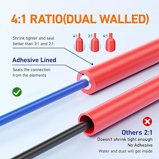 TKDMR 568 Pcs Heat Shrink Tubing Kit - 4:1 Ratio Adhesive Lined, Marine Grade Shrink Wrap - Industrial Heat Shrink Tubing,Red Black