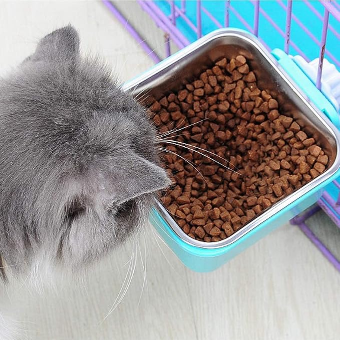 Dog Crate Bowl, Hanging Stainless Steel Removable Pet Crate Water & Food Bowls, Pet Cage Feeder Container Coop Cup for Cat Puppy Birds Rats Guinea Pigs Rabbit Hamster (2PCS)