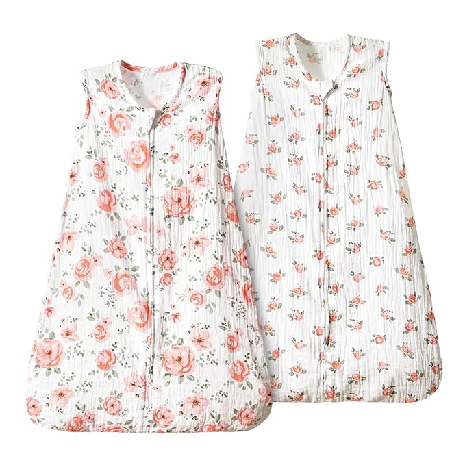 PHF 100% Muslin Cotton Baby Sleep Sacks, 18-24 Months Sleep Sack with 2-Way Zipper, 2 Pack Cooling 0.5 TOG Breathable X-Large Size Sleeveless Baby Wearable Blanket for Baby Girl, Floral