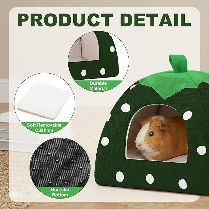 Guinea Pig Bed Rabbit Hideout Warm Fleece Cuddle Cup Washable Sleeping House for Small Animals Pet/Ferret/Chinchilla/Bunny (Drak Green)