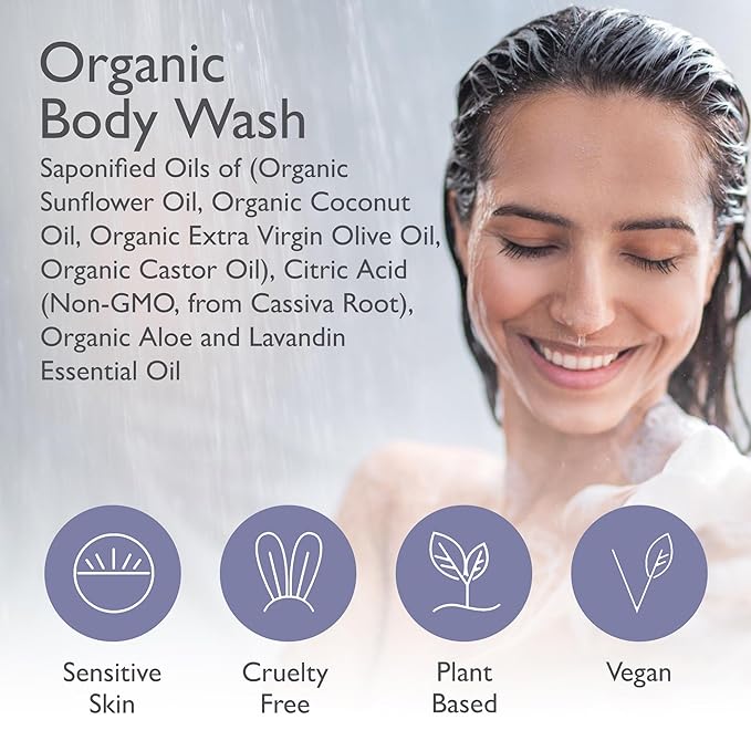 SoCal Suds & Company - 12oz Organic Soap Liquid, Gentle Hand & Body Wash, Organic Body Wash for Men and Women, Made w/Organic Oils & Coconut Oil, Bath Essentials for All Skin Types - 2pk Lavender
