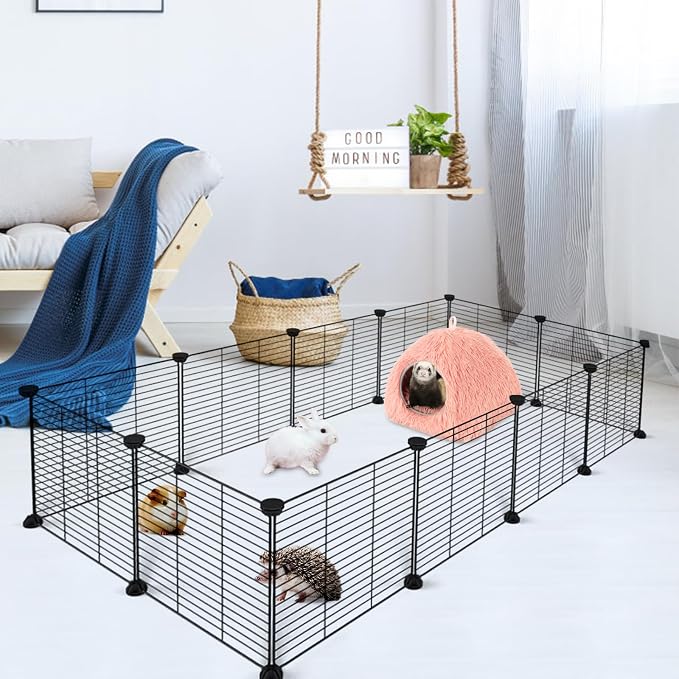 YUEPET Guinea Pig Bed Cave,Warm Bunny Hideout,Pink | Warm Guinea Pig House, Long Plush Fabric, Washable Removable Pad, Non-Slip Base, for Ferrets Hamsters Hedgehogs Dwarf Rabbits
