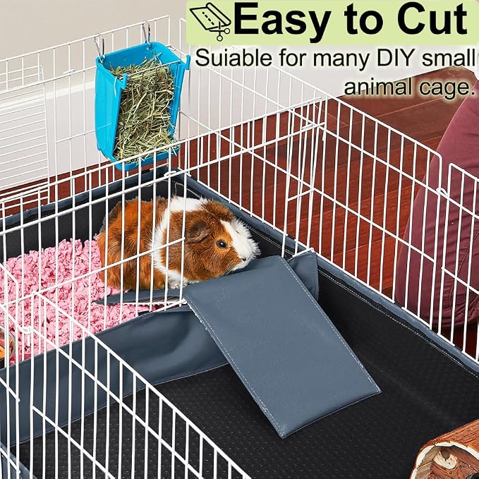 Washable Guinea Pig Bedding Cage Liner Waterproof Rabbit Bedding, Easily Cut to Suit Cage and Reusable Pads for Guinea Pigs, Rabbits, Hamsters, Gerbils, and Chinchillas,18"×79" 2pcs, Black Mat