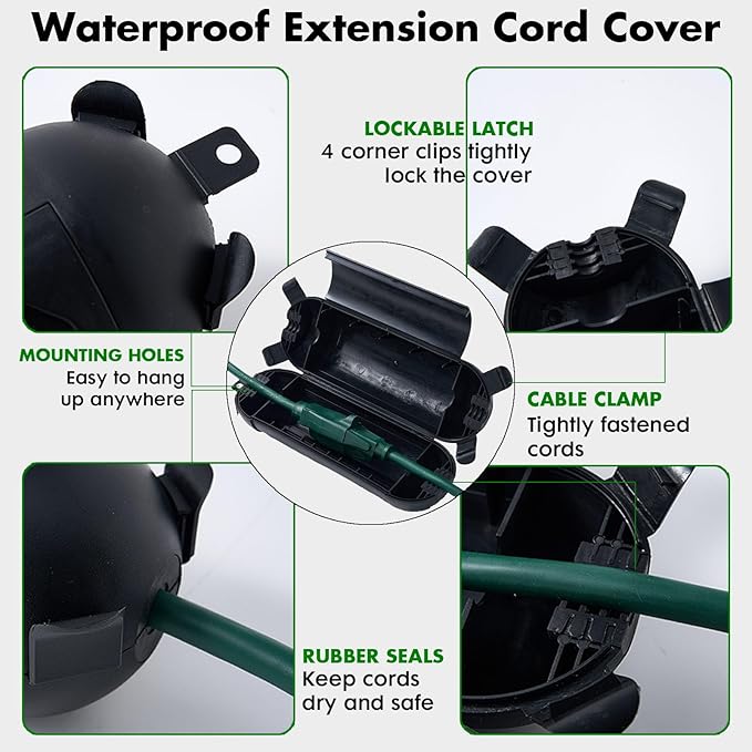 Outdoor Extension Cord Cover, IP44 Waterproof Extension Cord Protector for Outdoor Connections, Weatherproof Safety Box for Holiday Lights, Garden Tools & Outdoor Appliances, Black
