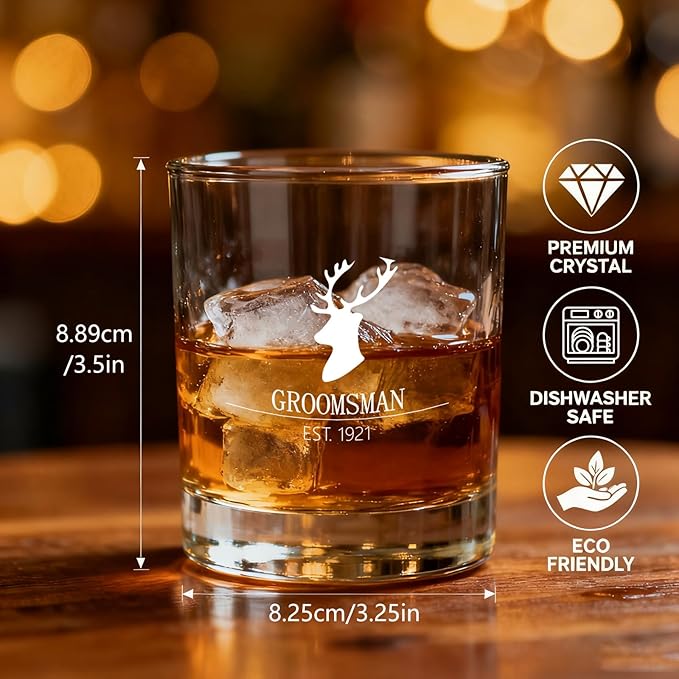 Personalized Engraving Whiskey Glass with Name, Customized Etched Monogram Rocks Cocktail Glasses for Him Husband Groomsmen, Bourbon Brandy shot Mug, Gifts for Wedding, Christmas, Birthday