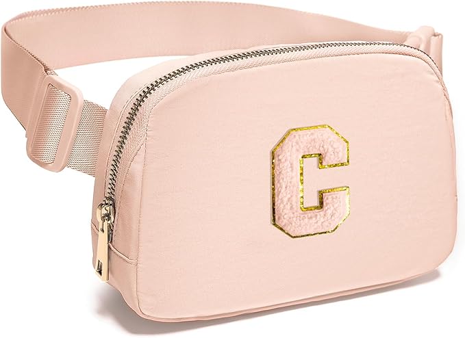 Gitus Gifts for 8 9 10 11 12 Year Old Girls Belt Bag Fanny Pack Crossbody Bags with Initial Letter Patch Cute Stuff Birthday Gifts for Teen Girls Women Personalized Trend Stuff (Coral Pink-C)