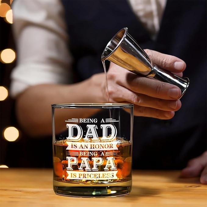 Papa Whisky Glass Birthday Gifts for Papas from Grandkids Being a Papa is Priceless 11Oz Old Fashioned Whisky Glass Christmas Fathers Day Drinking Glasses Present for Papas