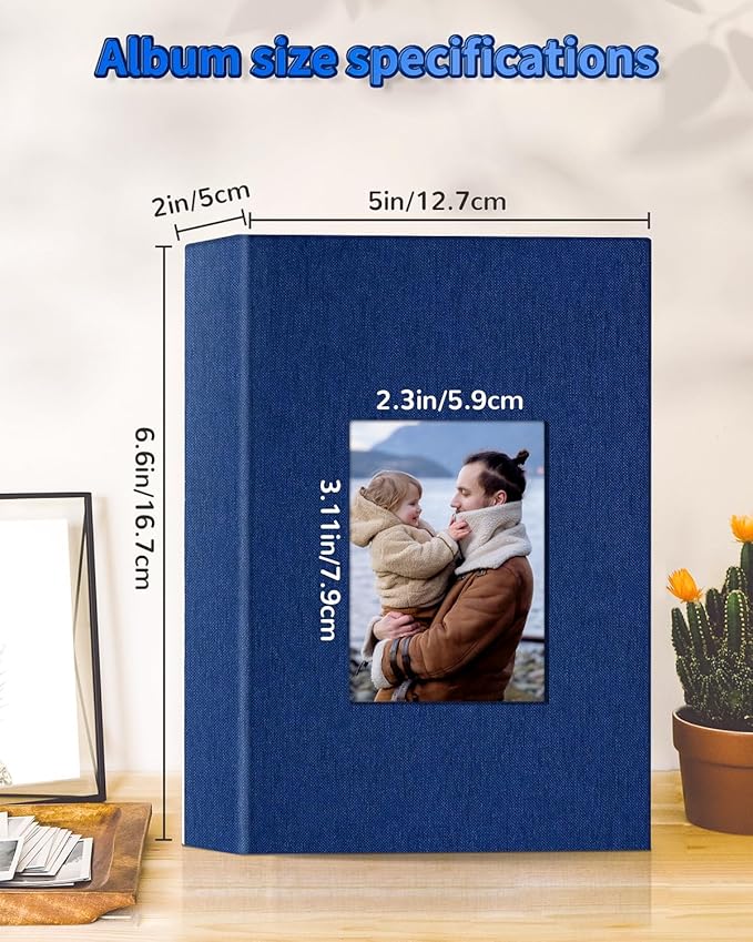 Photo Album 4x6 with 100 Pockets,Slip-in Picture Albums,Linen Cover Memory Book with Front Window,White Page Vertical Photo Book for Wedding,Family,Anniversare,Baby,Vacation