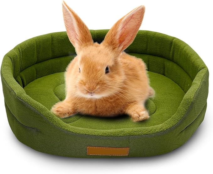 Rabbit Bed,Soft & Washable Bunny Bed with Cozy Removable Mat, Small Animal Cuddle Cup Hideout for Guinea Pig,Chinchilla, Hedgehog, Ferret (Green)