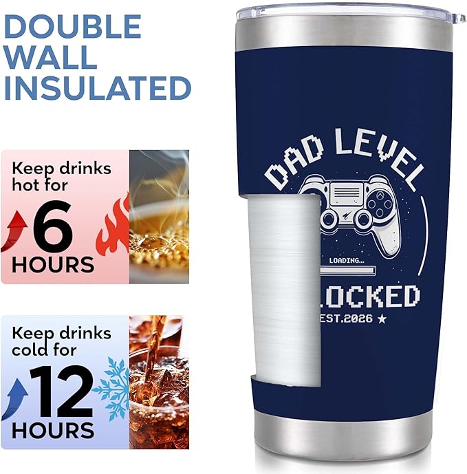 Promoted to Dad 2026 Tumbler 20oz – New Dad Gifts for First Time Daddy, Expecting Daddy Present For Birthday, Father’s Day, Christmas Cups From Friend, Baby, Kid, Wife