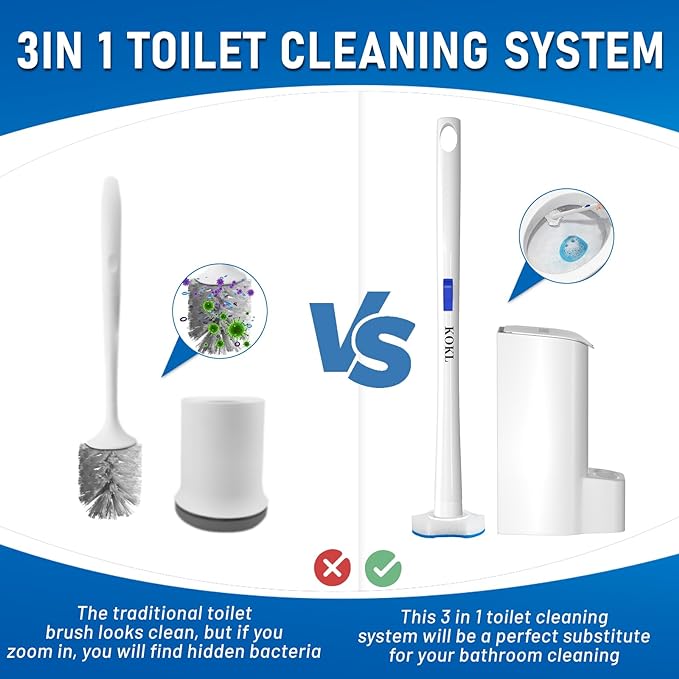 KOKL Disposable Toilet Brush, Toilte Wand Kit, Toilet Brushes and Holders with 40 Refills, Toilet Bowl Brush, Toilet Bowl Cleaning Wands, Toilet Cleaning System for Bathroom Maintenance(2-Set)