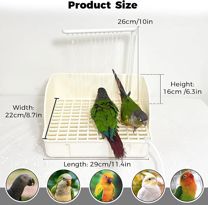 Automatic Parakeet Bird Bath with Pump, Large Bird Shower Fountain | Indoor Bathtub with Running Water, Parrot Bath Tub Faucet for Pet Birds, Cockatiel, African Grey, Budgie, Conure, Lovebird