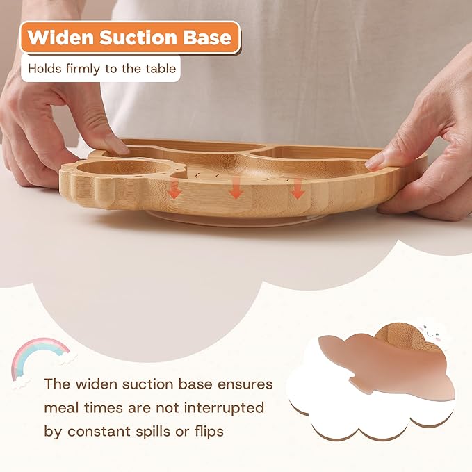 Bamboo Suction Plates Bowls Set for Baby Toddler - Includes Bamboo Bowl, Divided Plate, Silicone Fork & Spoon, All-Natural Baby Feeding Set for Baby-Led Weaning