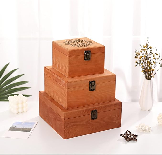 Personalized Keepsake Memory Box Custom Name Wooden Decorative Storage Box with Lids, Christmas Gift Box for Women Men Customized Gifts for Birthday Anniversary Wedding Graduation