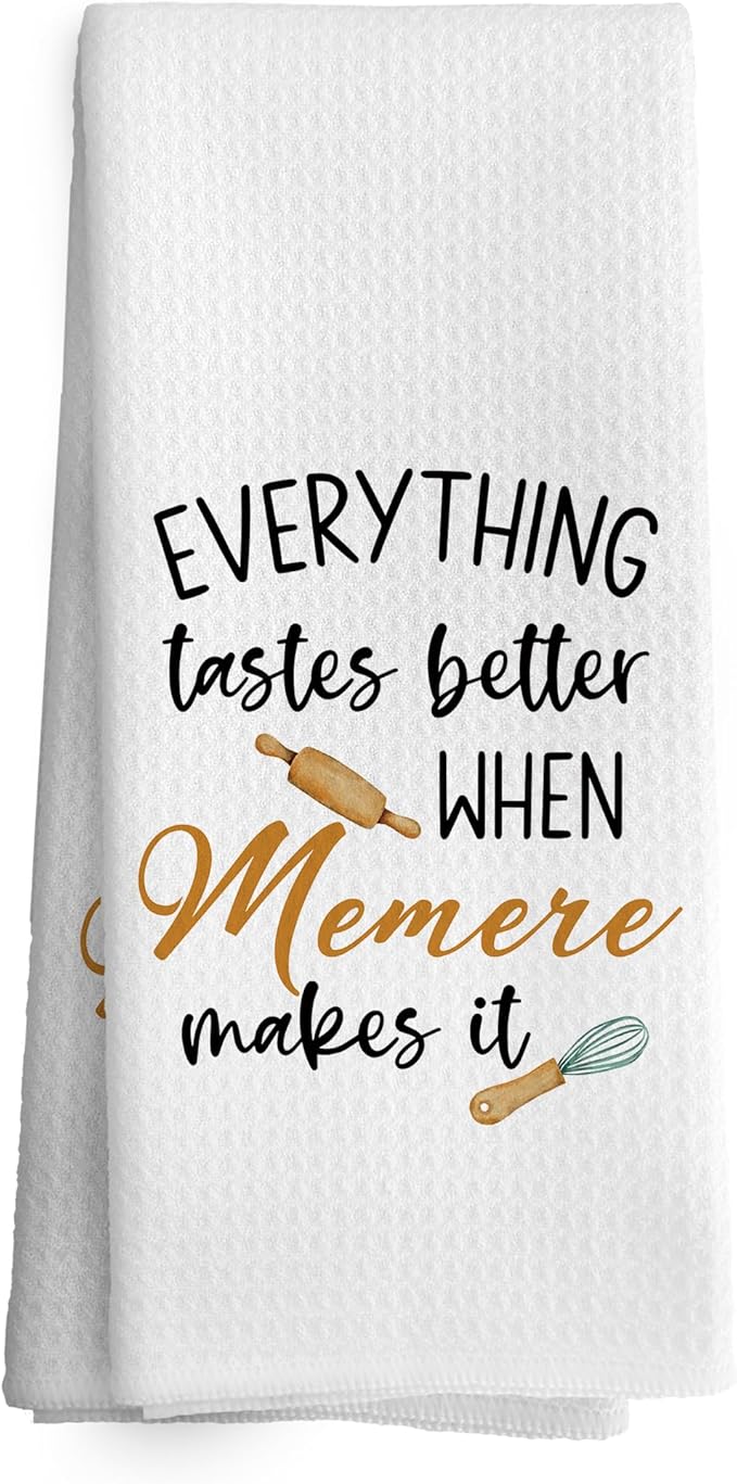 Memere Gifts Kitchen Towels Grandma Gifts from Grandchildren, Grandma Gift for Mothers Day Dish Towel Dishcloth 16x24 Inches, Grandmother Gift Decorative Absorbent Hand Tea Towels Decor