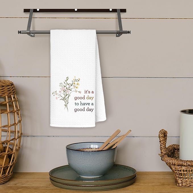 JINYO Its a Good Day to Have a Good Day Kitchen Towels, Positive Floral Hand Towels for Bathroom, Inspirational Gifts Dish Towels Tea Towels for Kitchen, Emotional Support Gift, 16x24 Inch