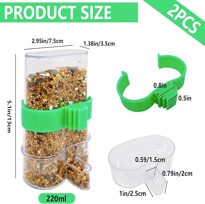 Automatic Bird Water Dispenser Parrot Water Feeder Bird Seed Food Container Parakeet Waterer Cockatiel Cage Accessories Automatic Feeding for Finch Lovebird Canary Small Birds(2Pcs) (Pack of 2)