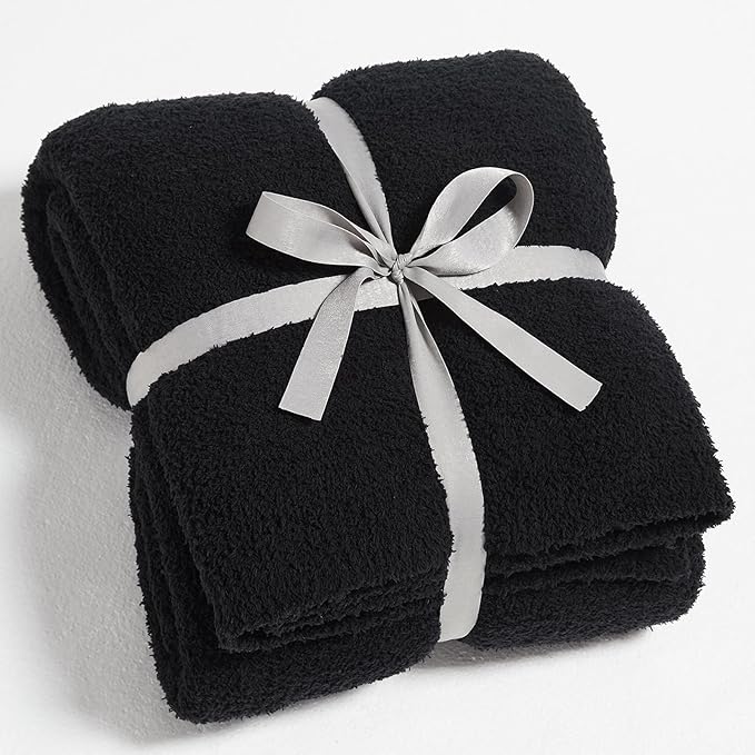 CYMULA Knit Throw Blanket for Couch Black-Super Soft Lightweight Plush Fuzzy Fluffy Cozy Blankets and Throws for Sofa Bed, 50x60 inches