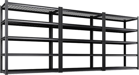 3Pack 5 Tier Heavy Duty Garage Shelving,2500LBS Adjustable Metal Storage Shelves, Boltless Industrial Shelving Unit for Garage, Basement, Warehouse, Pantry, Closet, Kitchen, 78"x 46"x 20" Black