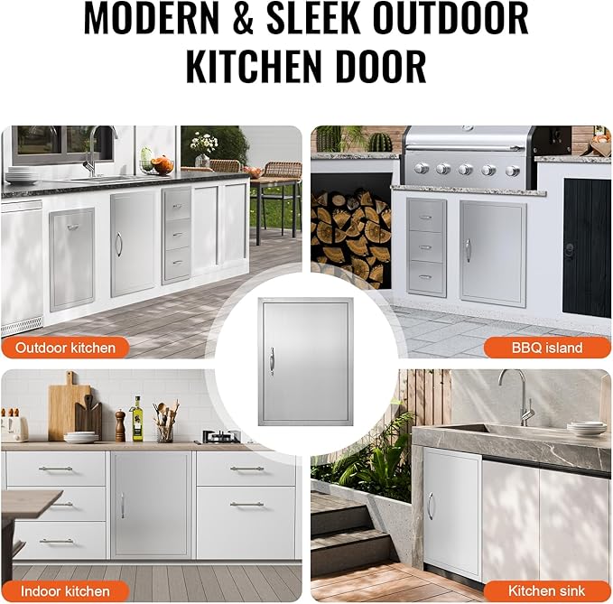 VEVOR BBQ Access Door, 27H x 20W Inch Stainless Steel Flush Mount Vertical Door with Handle for BBQ Island, Grilling Station