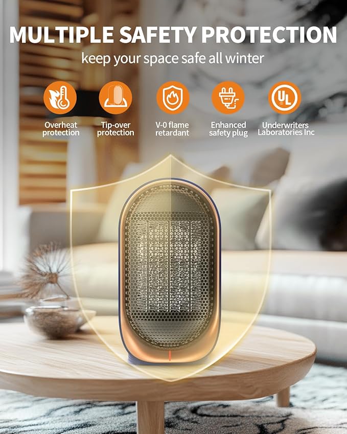 Space Heater, Portable Small Heaters for Indoor Use, Electric Desk Heater with Overheat and Tip-Over Protection, Mini Personal Heaters for Home Office Workspace,Blue