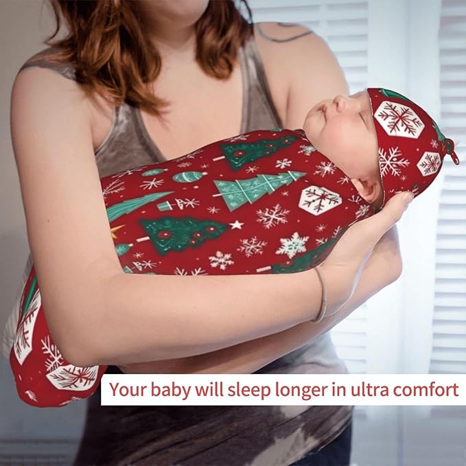 Christmas Baby Swaddle Blanket and Hat Set for Newborn Boys Girls Soft Infant Wrap Sleep 0-6 Months Happy Holidays