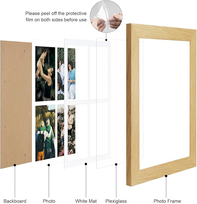 11x15 Picture Frame Display 4 opening 5x7 Picture Frame Collage,Multi Photo Frame with Mat,Plexiglass,Horizontal and Vertical Formats for Wall Decor,Natural Wood Grain