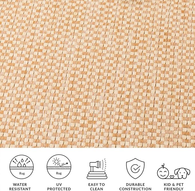 SAFAVIEH Washable Rug Outdoor Courtyard Collection - 5'3" x 7'7", Natural & Cream, Non-Shedding & Easy Cleaning, Ideal for Patio, Backyard, Mudroom (CY8653-03021)