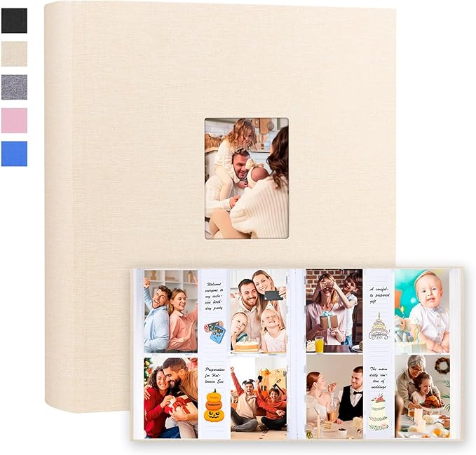 Photo Album 4x6 600 Photos with Writing Space Linen Cover with Front Window Picture Album, 600 Photos 4x6 Photo Album Book for Wedding Kids Travel Family Baby Pictures (Beige)