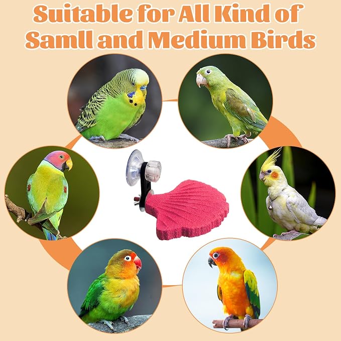 3PCS Bird Perch Bird Beak Grinding Stone with Suction Cups for Small Birds Foot Claws Trimmer Bird Stand Platform Parakeet Cage Perch Parrot Cage Accessories for Indoor Window Viewing (Pink)