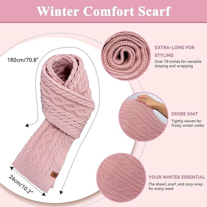 QUIRAI Winter Hat Gloves Scarf Set Women, Fleece Lined Beanie with Pom, Scarf Neck Warmer Touchscreen Gloves 3 in 1 Gift Set