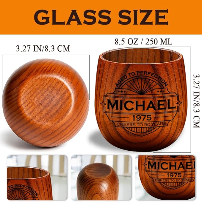Personalized Wooden Whiskey Glass – Custom Bourbon Tumbler Old Fashioned Cups – Charred Bourbon Cup for Men, Dad, Husband, Brother, Boss – Groomsmen, Birthday, Retirement Gift (Retirement Gift)