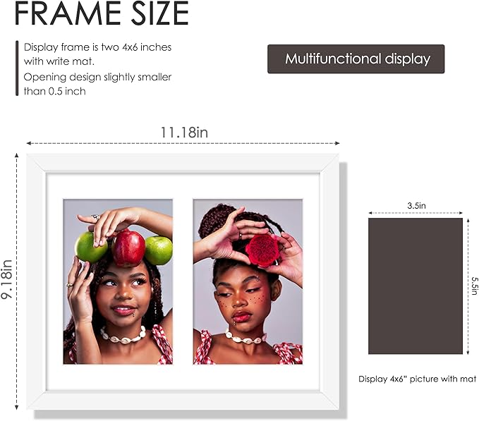 8x10 Double Picture Frame For Displaying Double 4x6 Picture Frame for Wall Mounting or Tabletop, White.