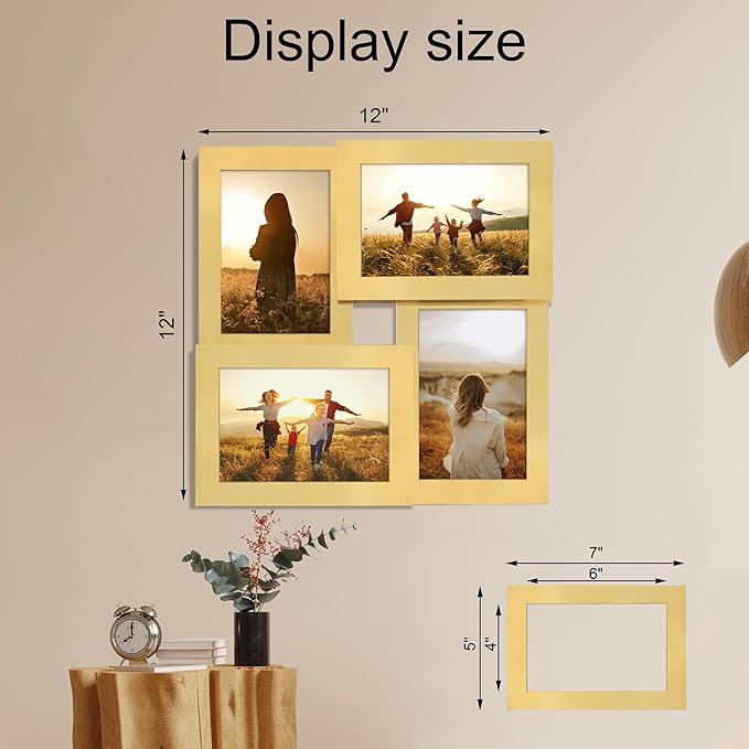 4x6 Collage Picture Frame,4 Photo Frame with Real Glass,Family Picture Frame Collage Wall Hanging or Tabletop Display,Gold