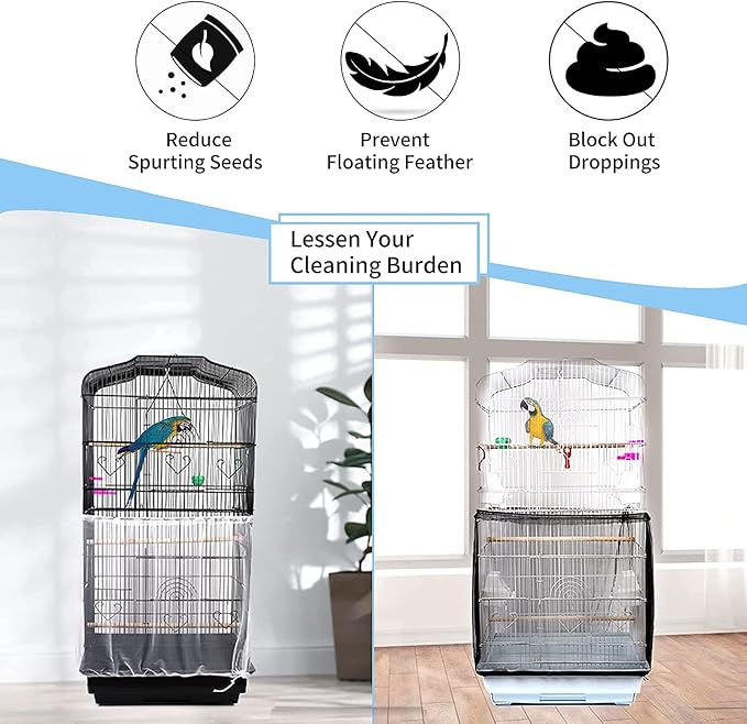 Universal Bird Cage Seed Catcher,Seed Catcher Guard Net Cover,Parrot Nylon Mesh Net Cover,Soft Airy Cage Net Stretchy Skirt for Round Square Cages