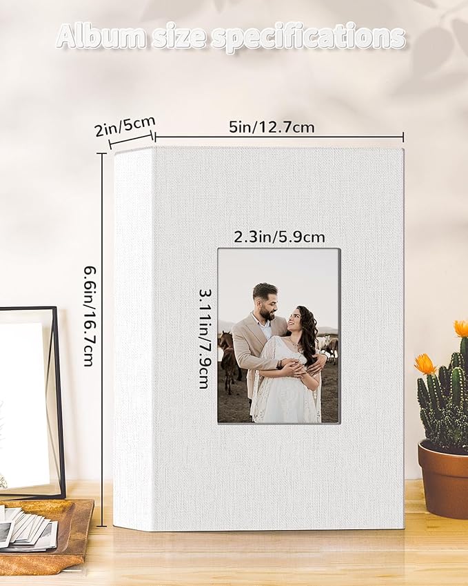 Photo Album 4x6 with 100 Pockets,Slip-in Picture Albums,Linen Cover Memory Book with Front Window,White Page Vertical Photo Book for Wedding,Family,Anniversare,Baby,Vacation