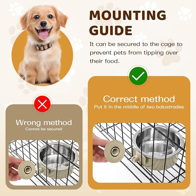 2Pcs Pets Lightweight Stainless Steel Bowl,Removable Stainless Steel Pet Hanging Food Water Feeder Bowl for Puppy Dog Cat Rabbit Ferret Bird Gunea Pigs (Gray-Medium)