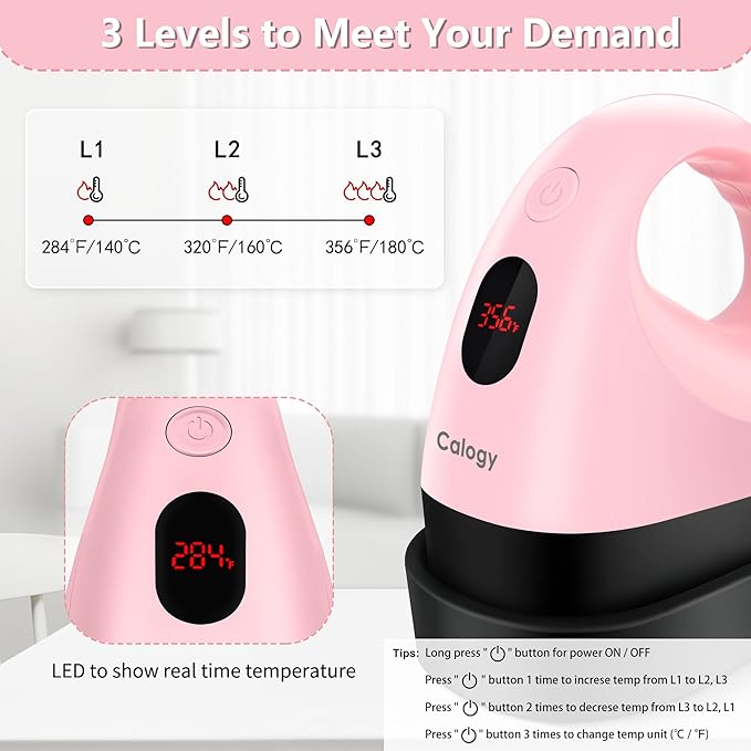 Calogy Mini Heat Press, Heat Transfer Machine, Constant Temp Control, Insulated Safety Base, Fits for Crafts, T-Shirt, Hat, Cap, Pillows (Cherry Pink)