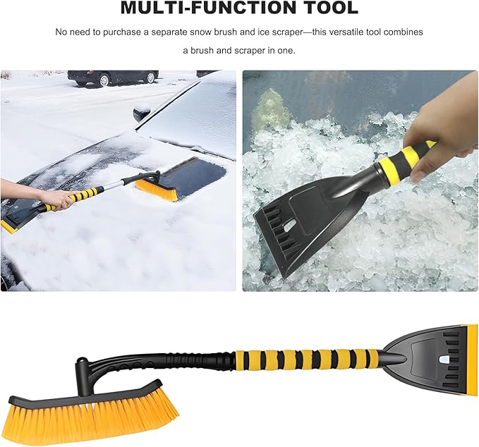 39" Snow Brush & Ice Scraper for Car Windshield, 2-in-1 Detachable Ice Scraper with 360° Pivoting Brush Head, Extendable Snow Removal Tool Winter Accessories for Cars Trucks SUVs (Yellow)