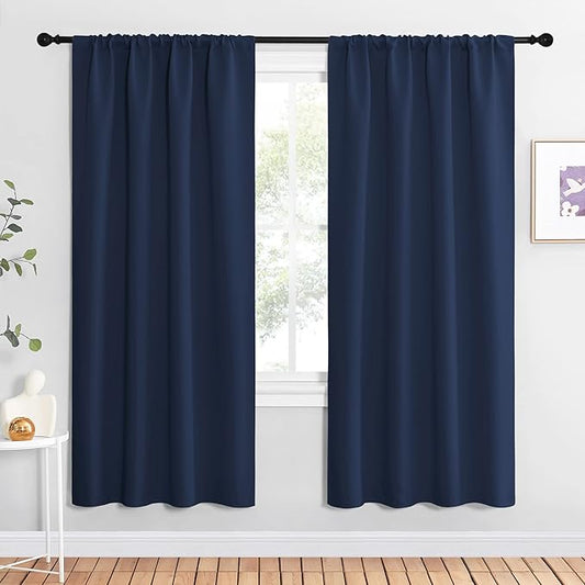 NICETOWN Navy Blue Blackout Curtains for Living Room - Triple Weave Home Decoration Thermal Insulated Solid Rod Pocket Blackout Drapes for Bedroom(Set of 2, 42 x 72 Inch)