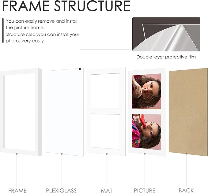 8.5x11 Double 5x7 Picture Frame Double Picture Frame Displays Two 5x7 inch Photos Available Horizontal Wall Mounting Display and Vertical White