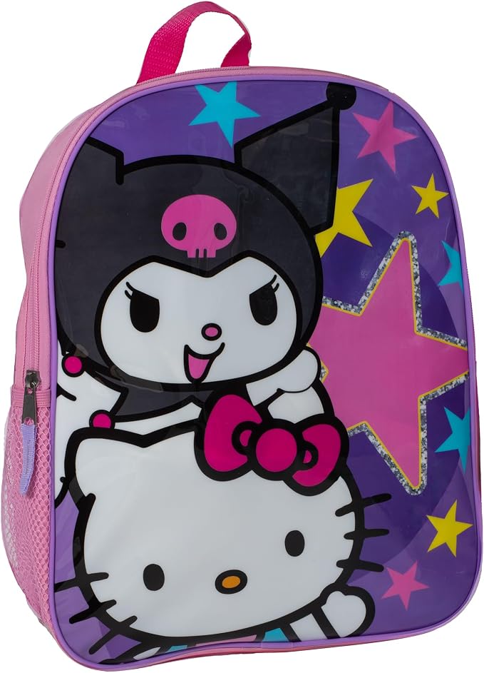 AI ACCESSORY INNOVATIONS Sanrio's Hello Kitty & Kuromi Kids Backpack, Elementary School Girls Book Bag, Purple & Pink