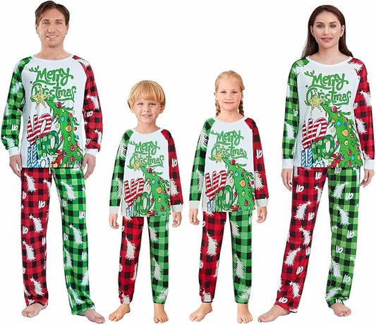 Christmas Family Pajamas Set Matching Holiday Plaid Sleepwear Set Reindeer/Tree Print Loungewear for Xmas Eve