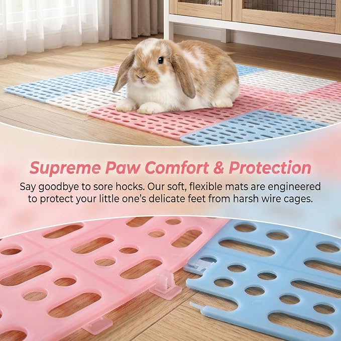 Lyellfe 12 Pack Plastic Rabbit Cage Mat with Snap Joint | Durable Rabbit Floor Mat, Foot Resting Pads for Pet Cats Dogs Bunny, Assorted Colors