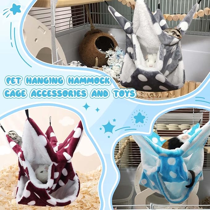 LEFTSTARER Rat Ferret Sugar Glider Cage Hammock Bedding Small Pet Cage Accessories Toy Triple-Layer Hammock Bedding for Hamster Guinea Pig Sugar Glider Rat Ferret Chinchilla Playing Sleeping (Blue)